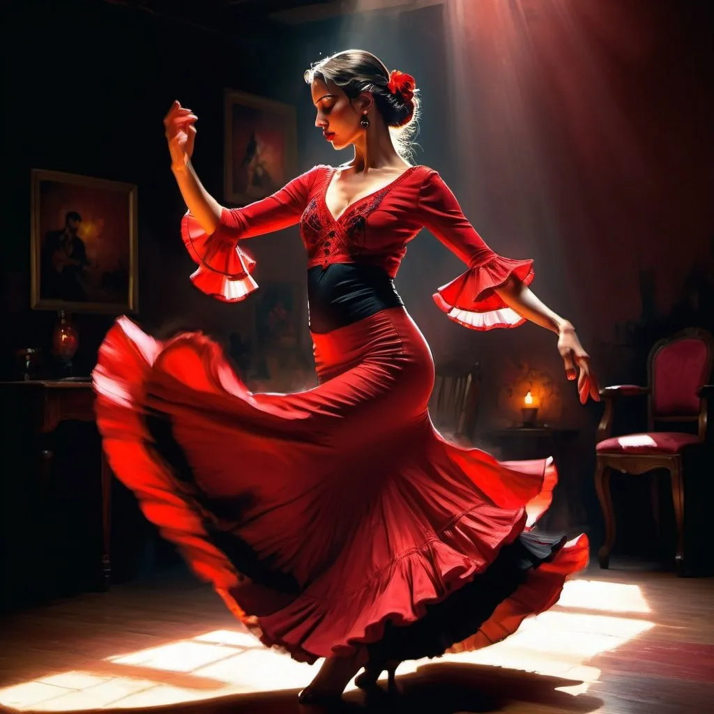Prompt: une danseuse de flamenco qui a les yeux rouges Pino Daeni warm colors volumetric lighting trending on Artstation firey sunny, panoramic, cinematic, atmospheric, moody, intricate details, 64 megapixels, perfect composition, high contrast, epicanthic fold, vivid colors, life-like photography, photorealistic, hyperrealistic, sharp focus. 