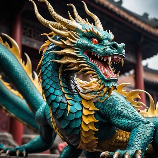 Prompt: The ever regal Chinese Dragon in full majestic attacking appearance. Glowing eyes, intricate details of scales, limbs and talons. Perfect composition, vivid majestic colors, epicanthic fold, cinematic, panoramic, atmospheric, moody, 64 megapixels, ultra HDR, hyperrealistic, extensive Unreal rendering, Nikon Z7ii, Nikkor 85mm f/1.8 1/250 ISO400