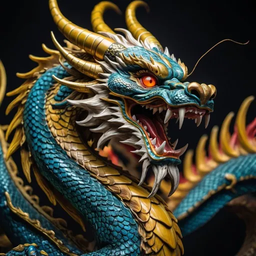 Prompt: The ever regal Chinese Dragon in full majestic attacking appearance. Glowing eyes, intricate details of scales, limbs and talons. Perfect composition, vivid majestic colors, epicanthic fold, cinematic, panoramic, atmospheric, moody, 64 megapixels, ultra HDR, hyperrealistic, extensive Unreal rendering, Nikon Z7ii, Nikkor 85mm f/1.8 1/250 ISO400