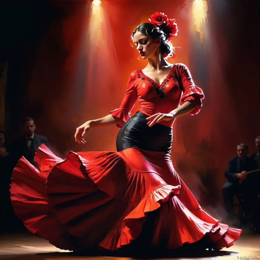 Prompt: une danseuse de flamenco qui a les yeux rouges Pino Daeni warm colors volumetric lighting trending on Artstation firey sunny, panoramic, cinematic, atmospheric, moody, intricate details, 64 megapixels, perfect composition, high contrast, epicanthic fold, vivid colors, life-like photography, photorealistic, hyperrealistic, sharp focus. 