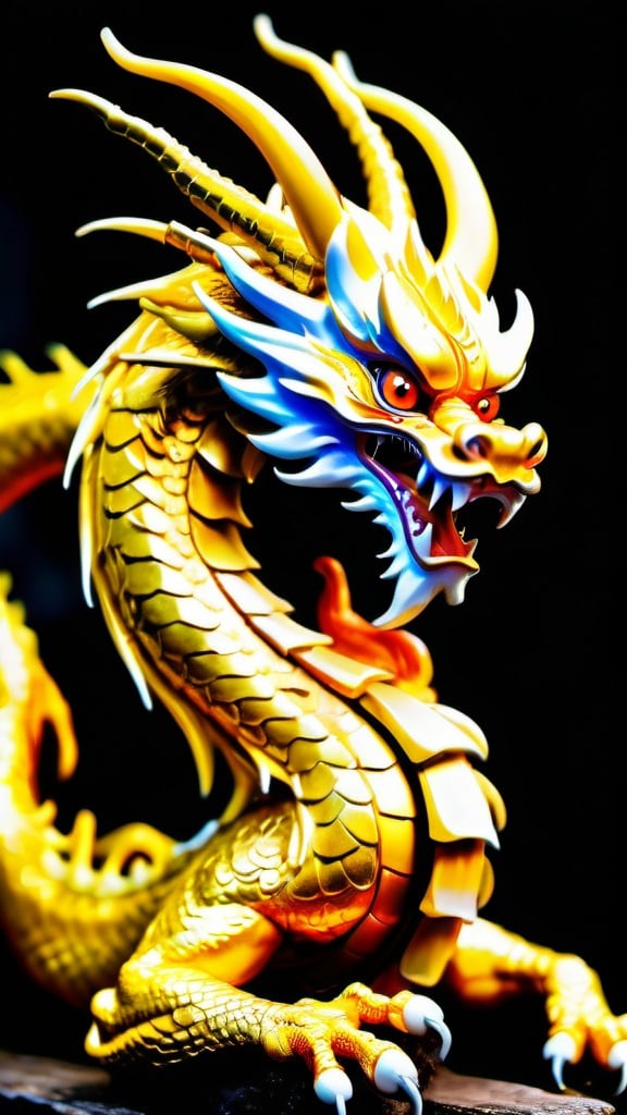 Prompt: The ever regal golden Chinese Dragon in full majestic attacking appearance. Glowing eyes, intricate details of scales, limbs and talons. Perfect composition, vivid majestic colors, epicanthic fold, cinematic, panoramic, atmospheric, moody, 64 megapixels, ultra HDR, hyperrealistic, extensive Unreal rendering, Nikon Z7ii, Nikkor 85mm f/1.8 1/250 ISO400