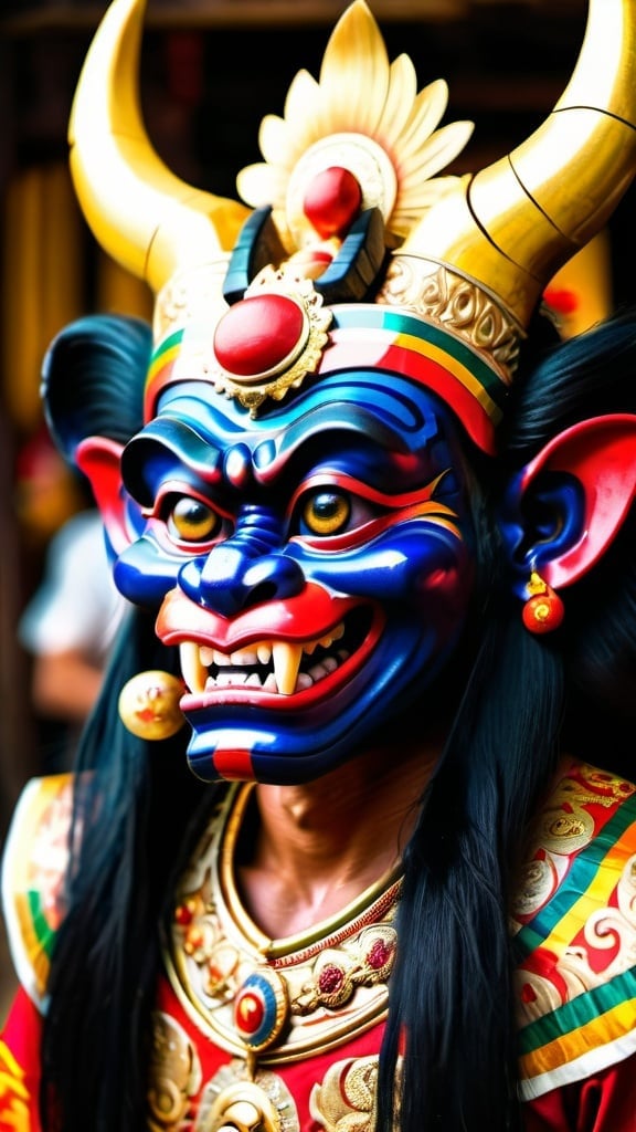Prompt: The mystical regal Balinese Barong in full majestic attacking appearance. Glowing large eyes, intricate details, Perfect composition, vivid majestic colors, epicanthic fold, cinematic, panoramic, atmospheric, moody, 64 megapixels, ultra HDR, hyperrealistic, extensive Unreal rendering, Nikon Z7ii, Nikkor 85mm f/1.8 1/250 ISO400