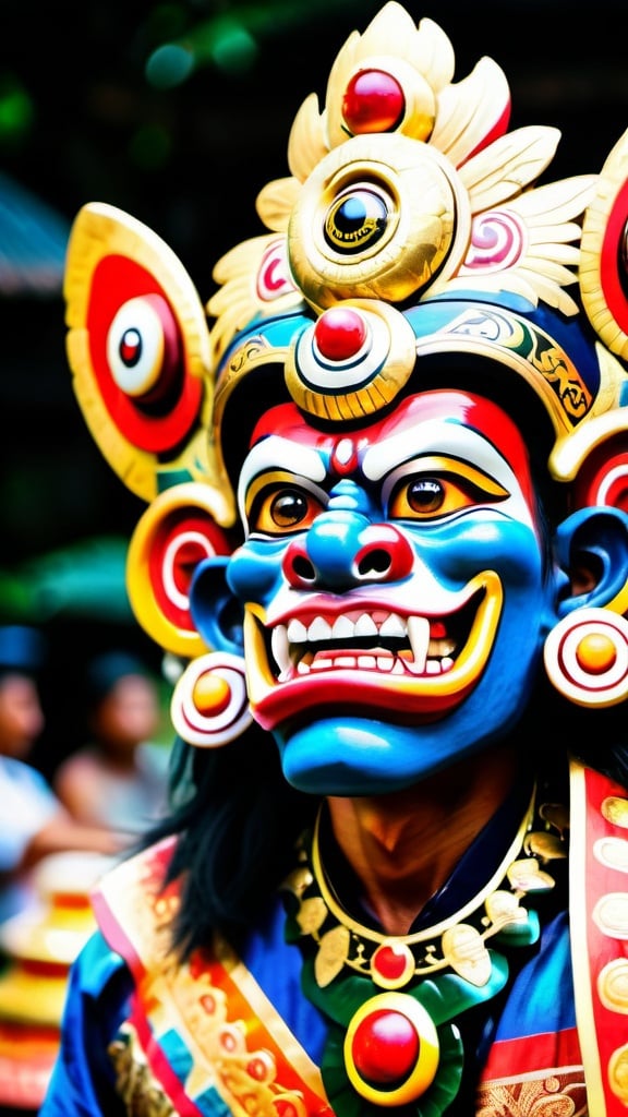 Prompt: The mystical regal Balinese Barong in full majestic attacking appearance. Glowing large eyes, intricate details, Perfect composition, vivid majestic colors, epicanthic fold, cinematic, panoramic, atmospheric, moody, 64 megapixels, ultra HDR, hyperrealistic, extensive Unreal rendering, Nikon Z7ii, Nikkor 85mm f/1.8 1/250 ISO400