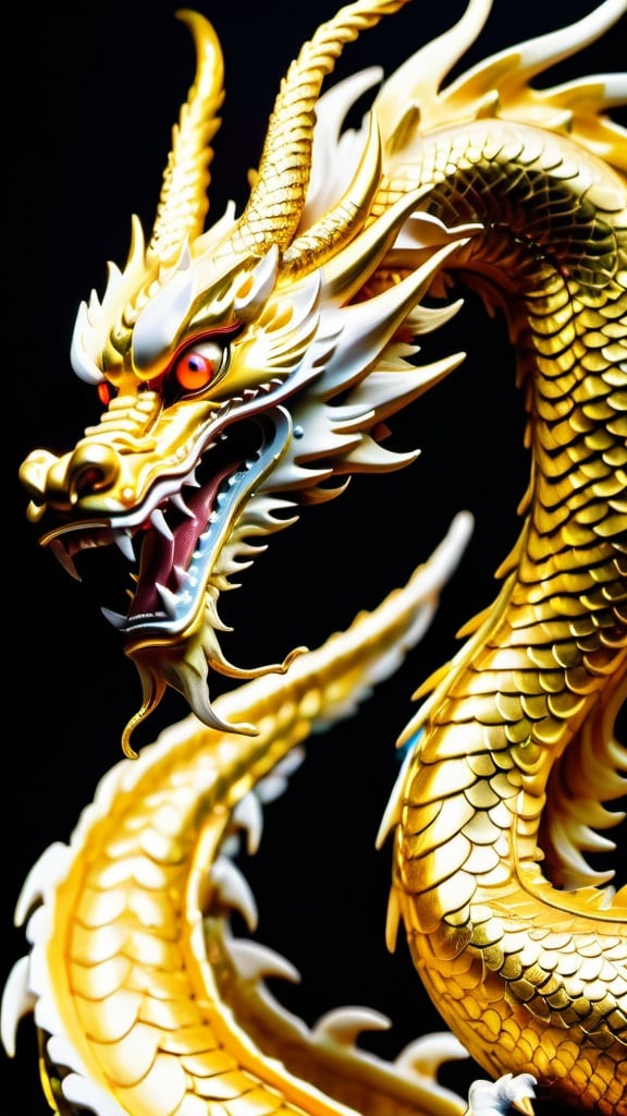 Prompt: The ever regal golden Chinese Dragon in full majestic attacking appearance. Glowing eyes, intricate details of scales, limbs and talons. Perfect composition, vivid majestic colors, epicanthic fold, cinematic, panoramic, atmospheric, moody, 64 megapixels, ultra HDR, hyperrealistic, extensive Unreal rendering, Nikon Z7ii, Nikkor 85mm f/1.8 1/250 ISO400