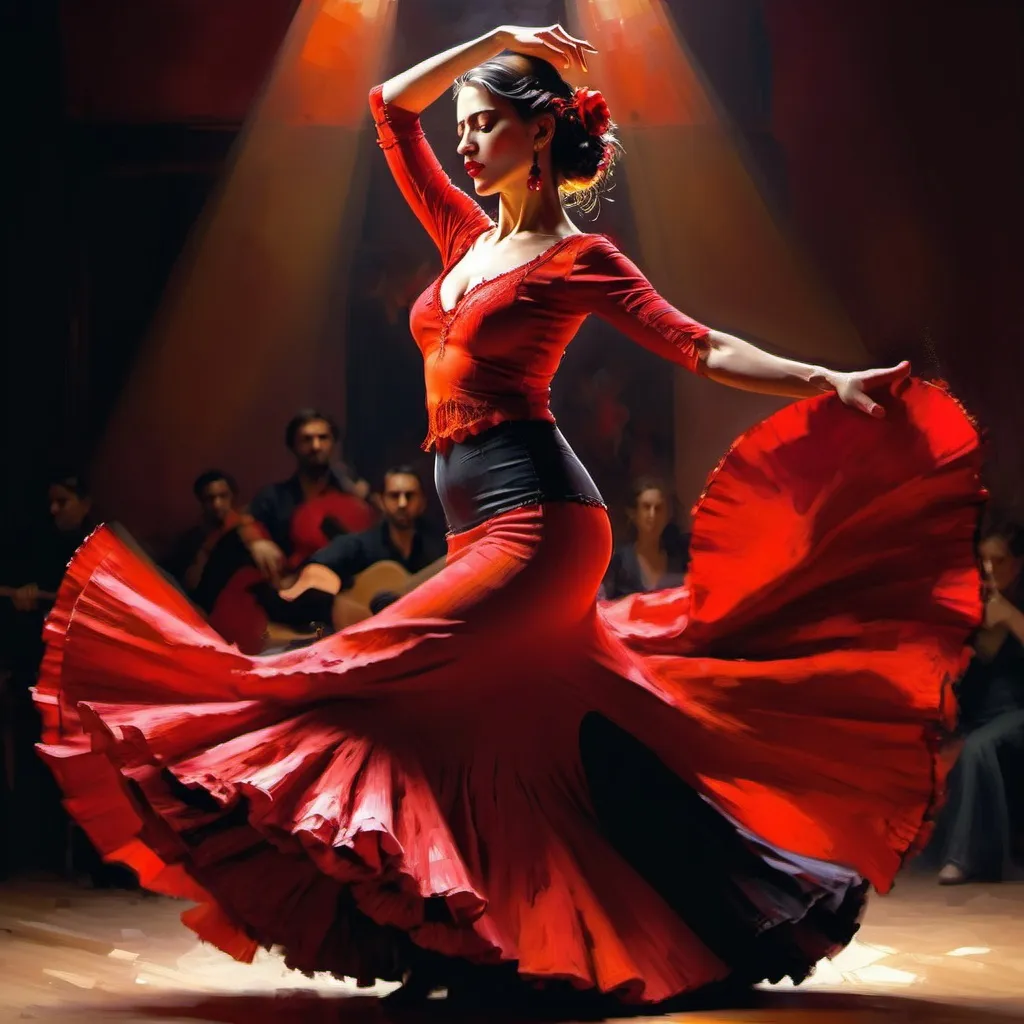 Prompt: une danseuse de flamenco qui a les yeux rouges Pino Daeni warm colors volumetric lighting trending on Artstation firey sunny, panoramic, cinematic, atmospheric, moody, intricate details, 64 megapixels, perfect composition, high contrast, epicanthic fold, vivid colors, life-like photography, photorealistic, hyperrealistic, sharp focus. 