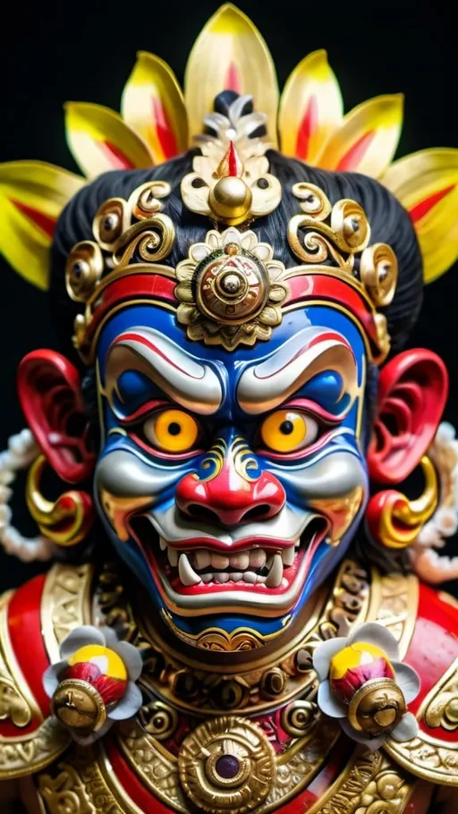 Prompt: The mystical regal Balinese Barong in full majestic attacking appearance. Glowing large eyes, intricate details, Perfect composition, vivid majestic colors, epicanthic fold, cinematic, panoramic, atmospheric, moody, 64 megapixels, ultra HDR, hyperrealistic, extensive Unreal rendering, Nikon Z7ii, Nikkor 85mm f/1.8 1/250 ISO400