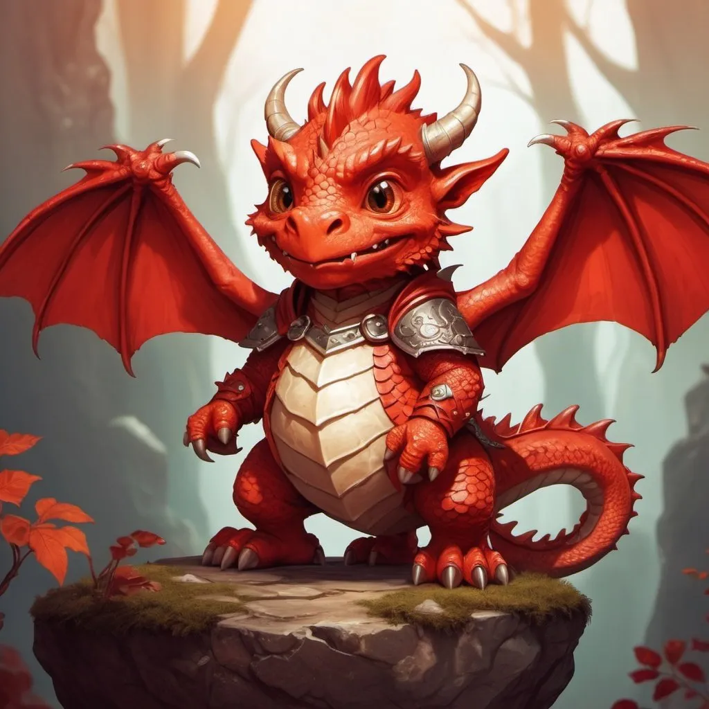 Prompt: dwarf character little red friendly flying dragon fantasy character art, illustration and warm tone