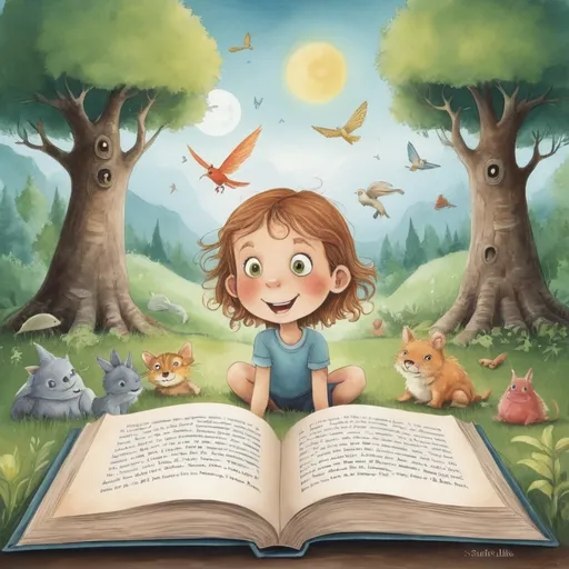 Prompt: fantasy picture of book, title Stories for Children Everywhere © Miss Allie