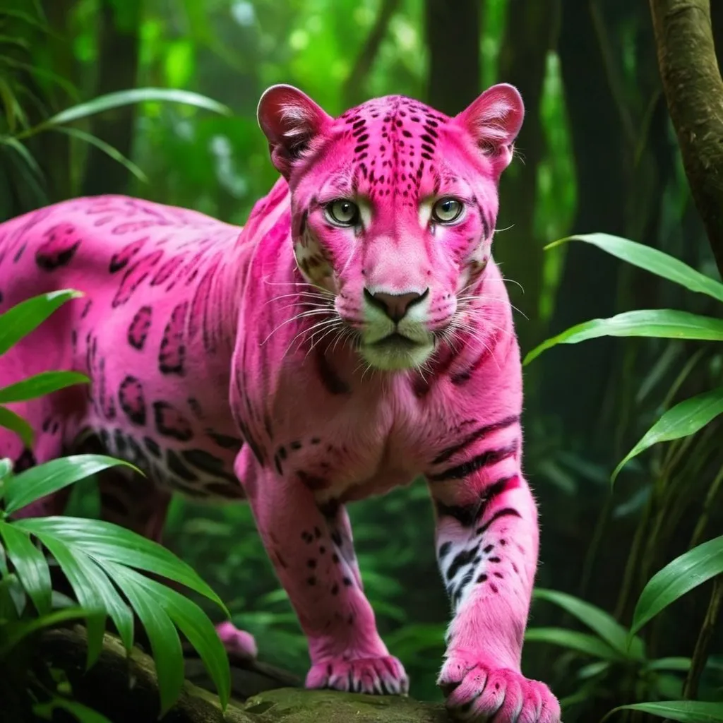 Prompt: A rare pink panter in jungle