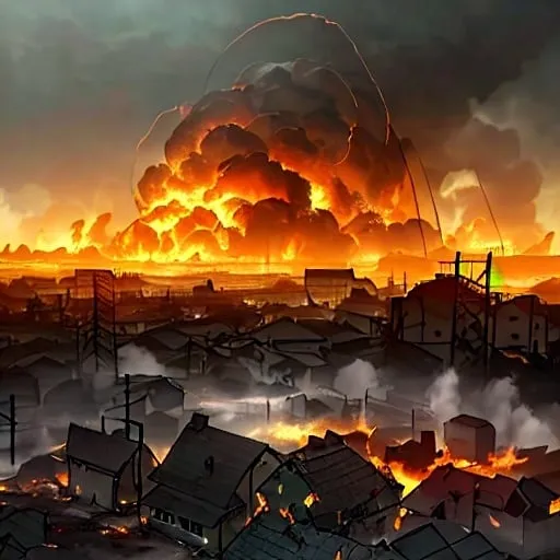Prompt: Animated scene of a natural disaster(cyclone) in a rural village, ultra HD, detailed destruction, apocalyptic animation, chaotic aftermath, smoke and fire, ruined buildings, devastated landscape, realistic animation, intense color contrast, dramatic lighting, high quality, ultra detailed, apocalyptic, rural village, man-made disaster, chaotic aftermath, destroyed buildings, intense color contrast, dramatic lighting