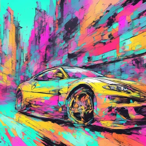 Prompt: vibrant inkpunk style photo of a sports car