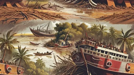 Prompt: Vintage illustration of Odisha cyclone, destructive aftermath, vintage art medium, debris strewn across the landscape, dramatic and chaotic scene, high quality, vintage, dramatic, destruction, aftermath, vintage style, chaotic, debris, destroyed landscape, intense colors, vintage art medium, detailed illustration, dramatic lighting