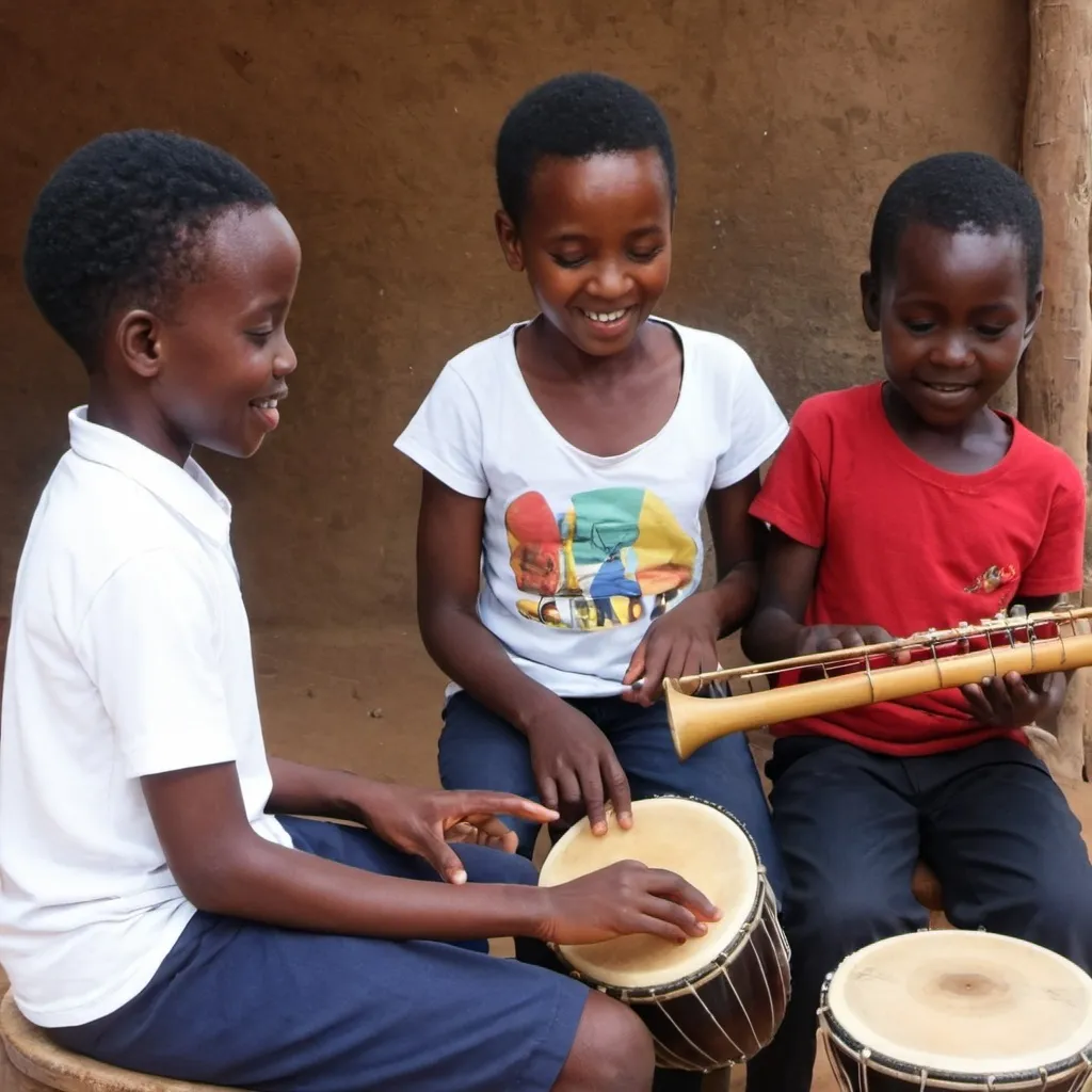 Prompt: African children learning to play musical instruments 