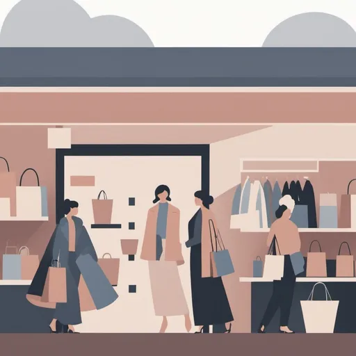 Prompt: Flat illustration a woman shopping, simple forms, simple shapes, vector, minimalism