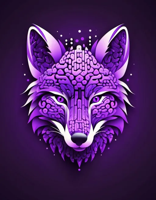 Prompt: Abstract fox shape with digital brain icon in purple color