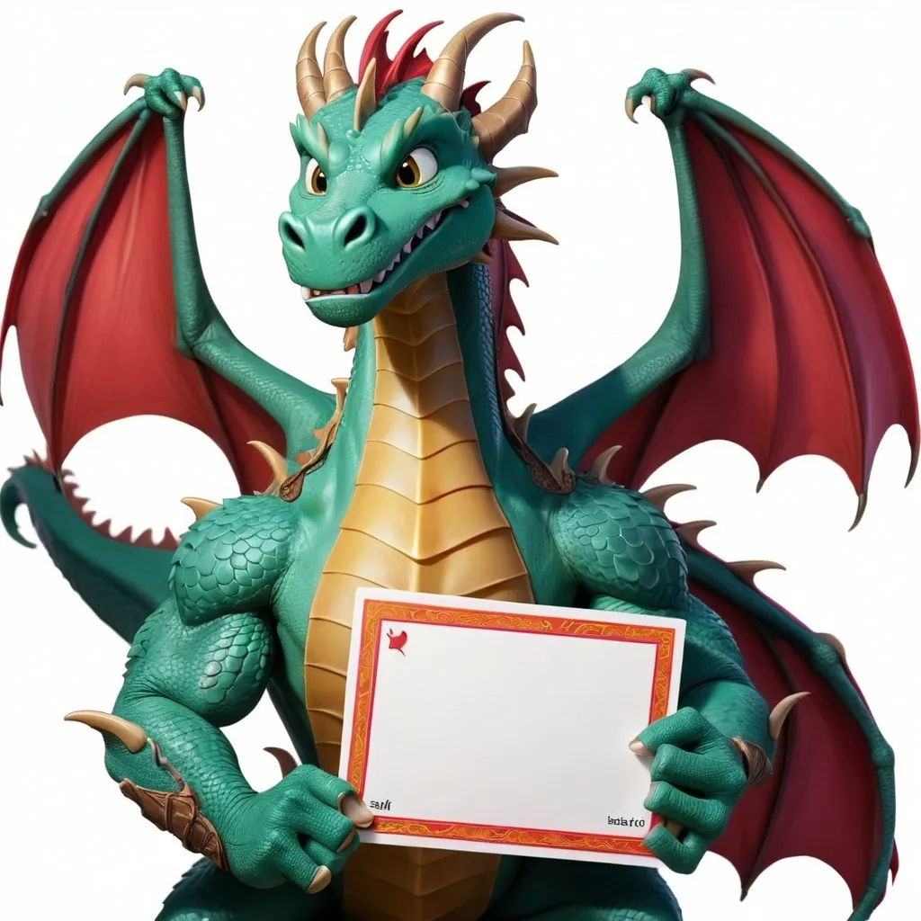 Prompt: A dragon whith a cool bagrand  whith a card named SAIF