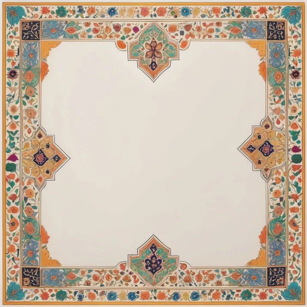 Prompt: Create an image of a blank canvas with persian designs as its borders for write poem. it should be square, the borders should be minimalistic