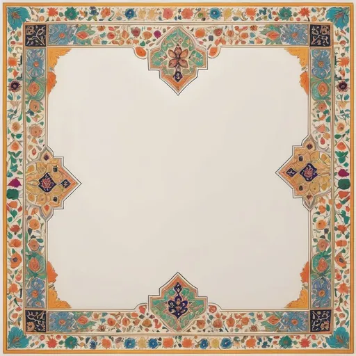 Prompt: Create an image of a blank canvas with persian designs as its borders for write poem. it should be square, the borders should be minimalistic