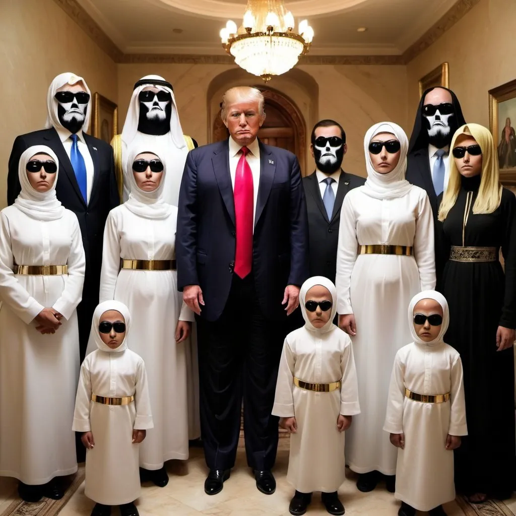 Prompt: Donald J Trump as Dajjal and his family as his minions.