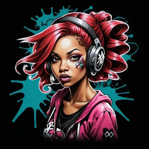 Prompt: A graffiti female charachter bomb hiphop custom art -Sedusa Adornment on black backround