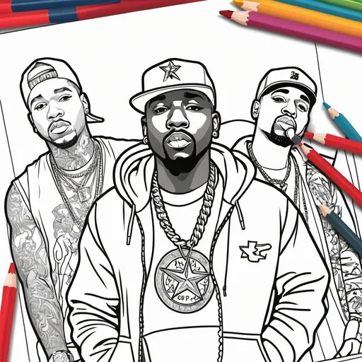 Prompt: Coloring page rap stars 