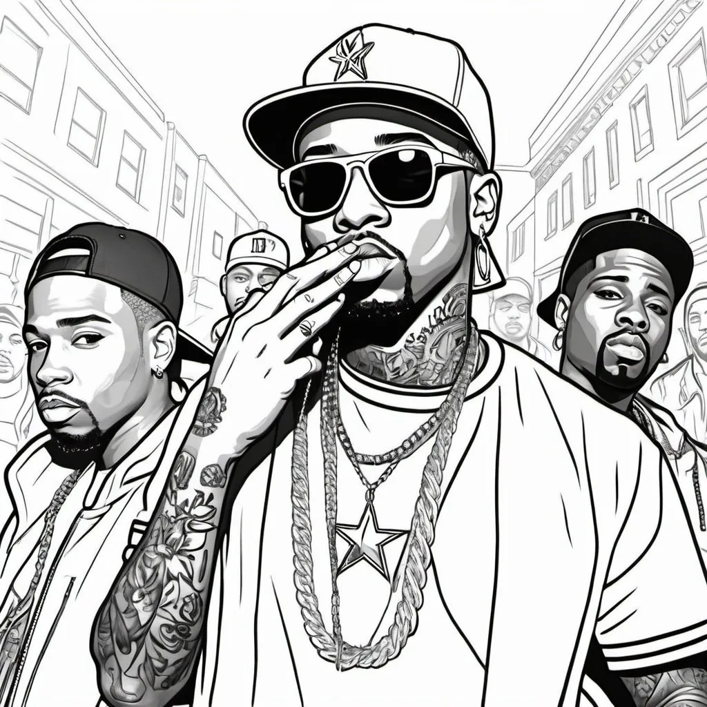 Prompt: Coloring page rap stars 