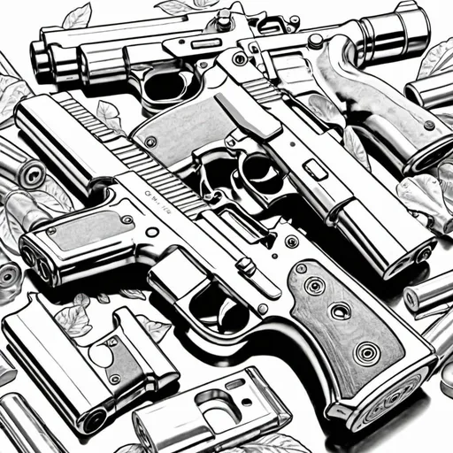 Prompt: Coloring page guns 