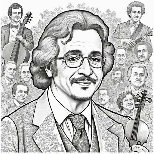 Prompt: Coloring page famous musicicians