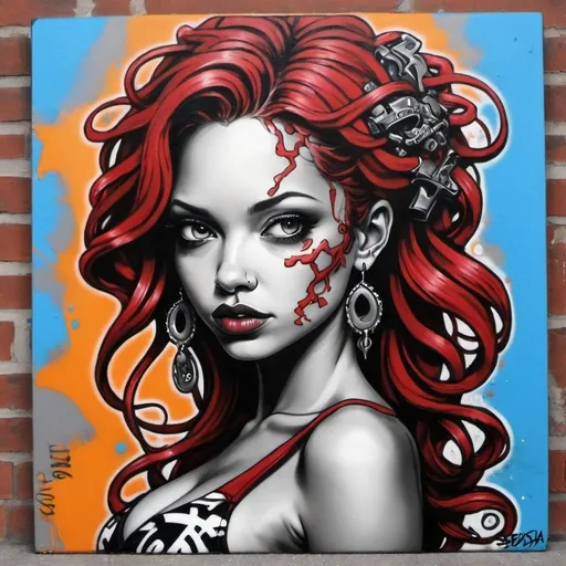 Prompt: A graffiti female charachter custom art portrait  -Sedusa Adornment