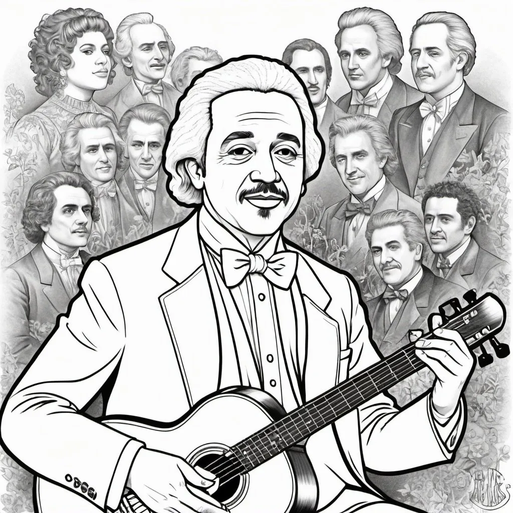 Prompt: Coloring page famous musicicians