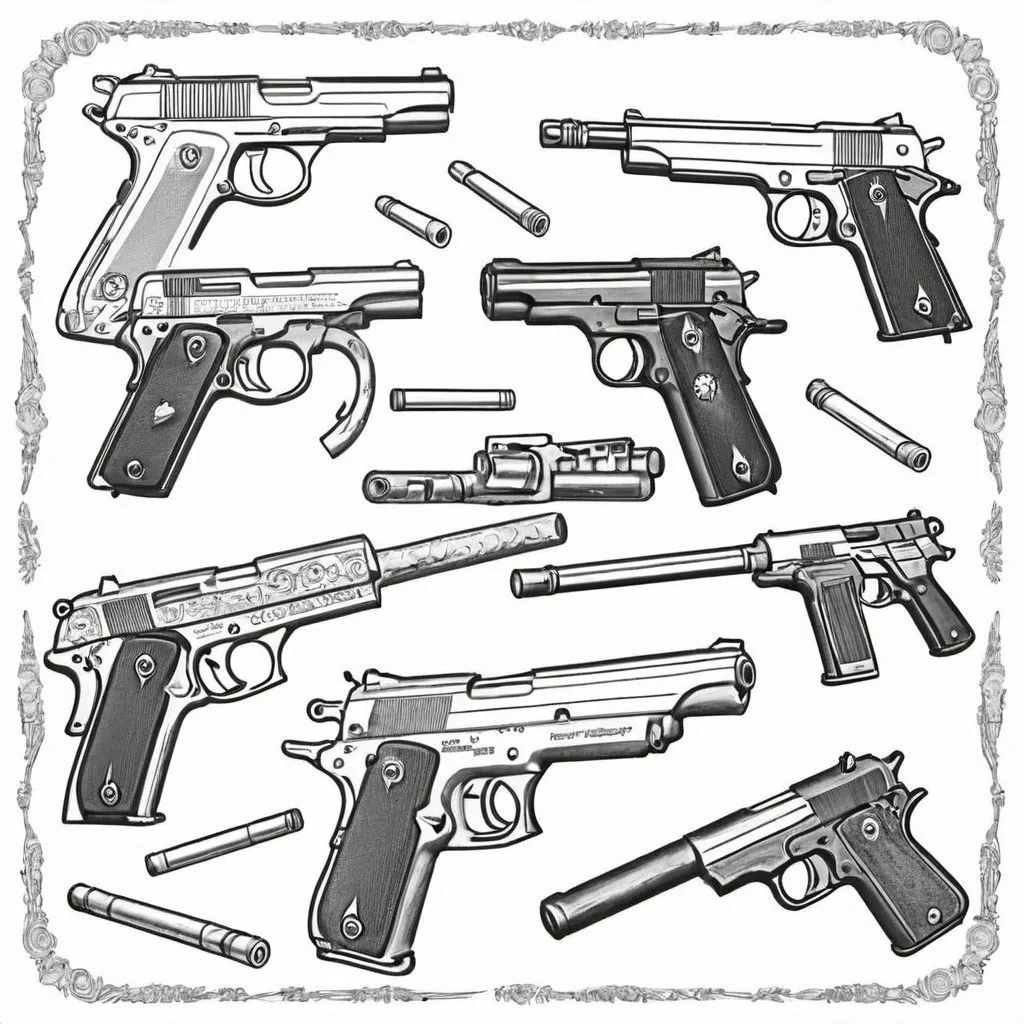 Prompt: Coloring page guns 