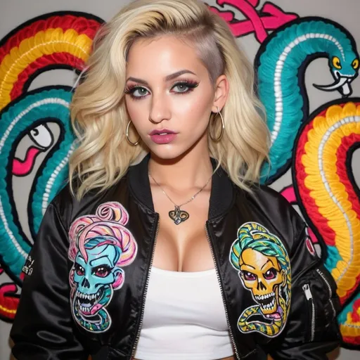 blonde long multicolored medusq snake hair charachte...