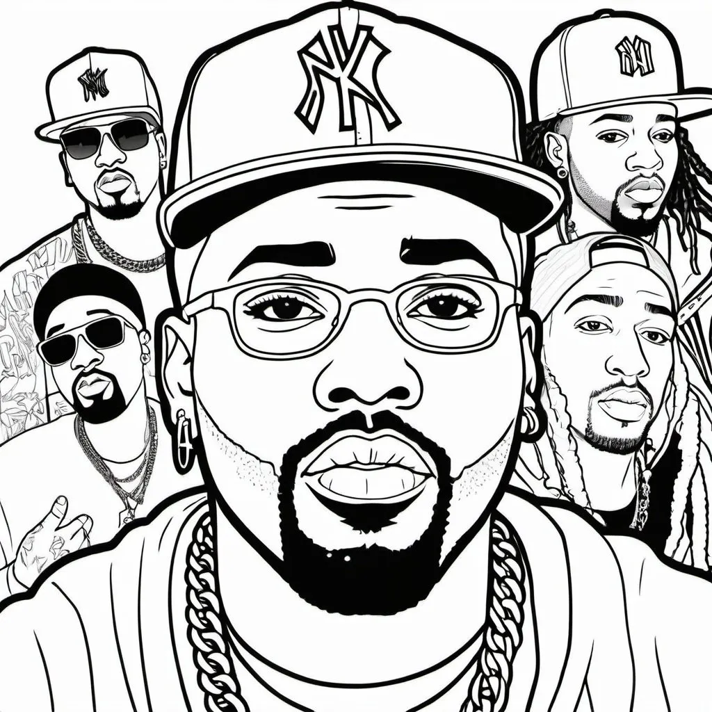 Prompt: Coloring page rap stars 