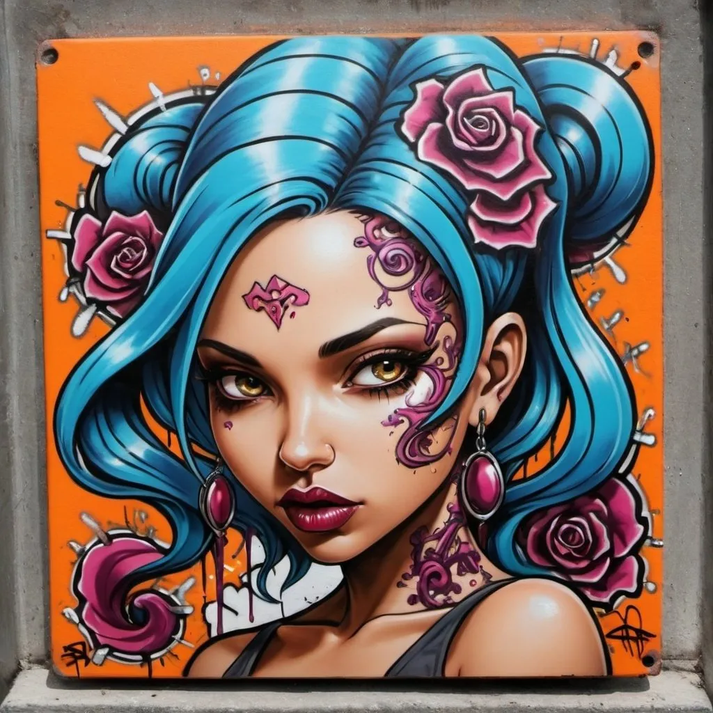 Prompt: A graffiti female charachter custom art -Sedusa Adornment