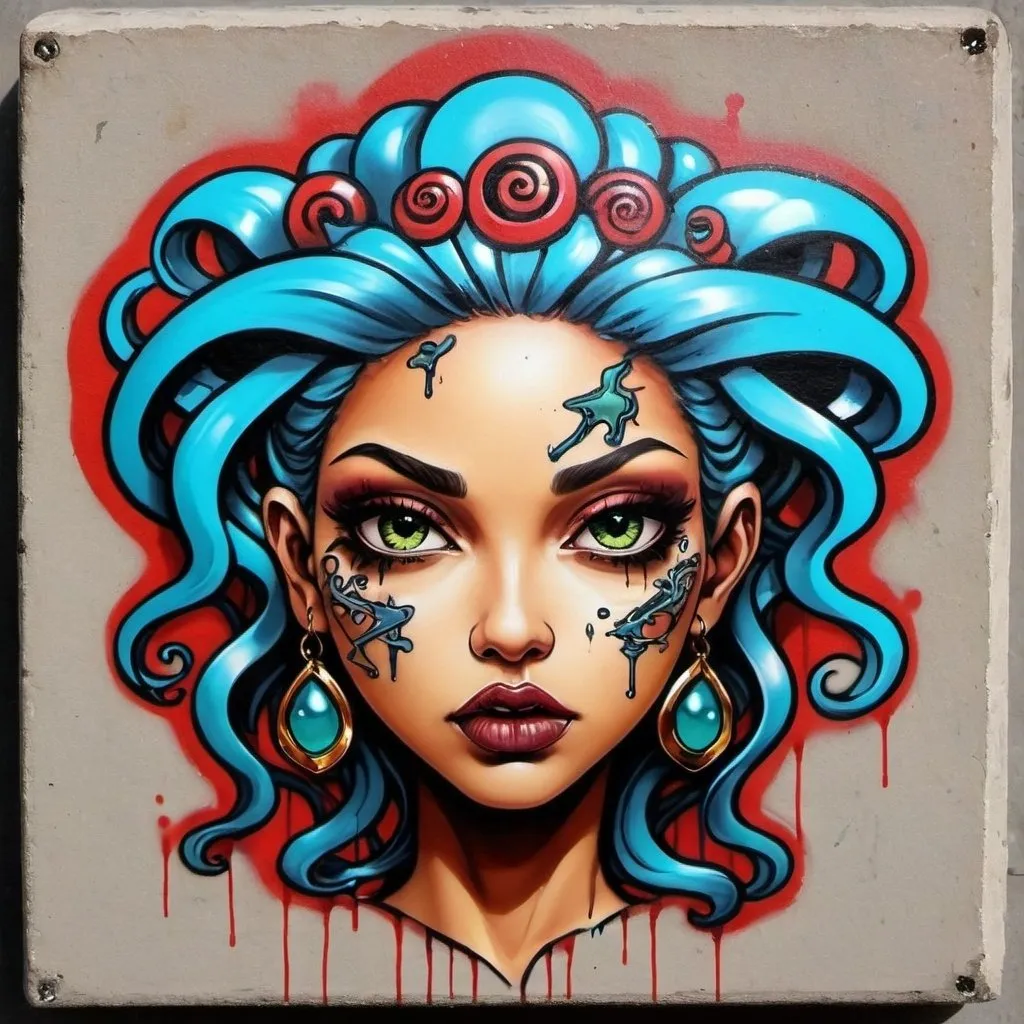 Prompt: A graffiti female charachter custom art original unique energy -Sedusa Adornment