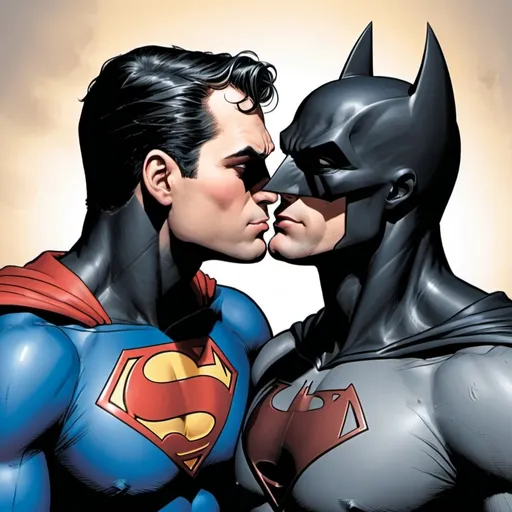 Prompt: superman making out with batman