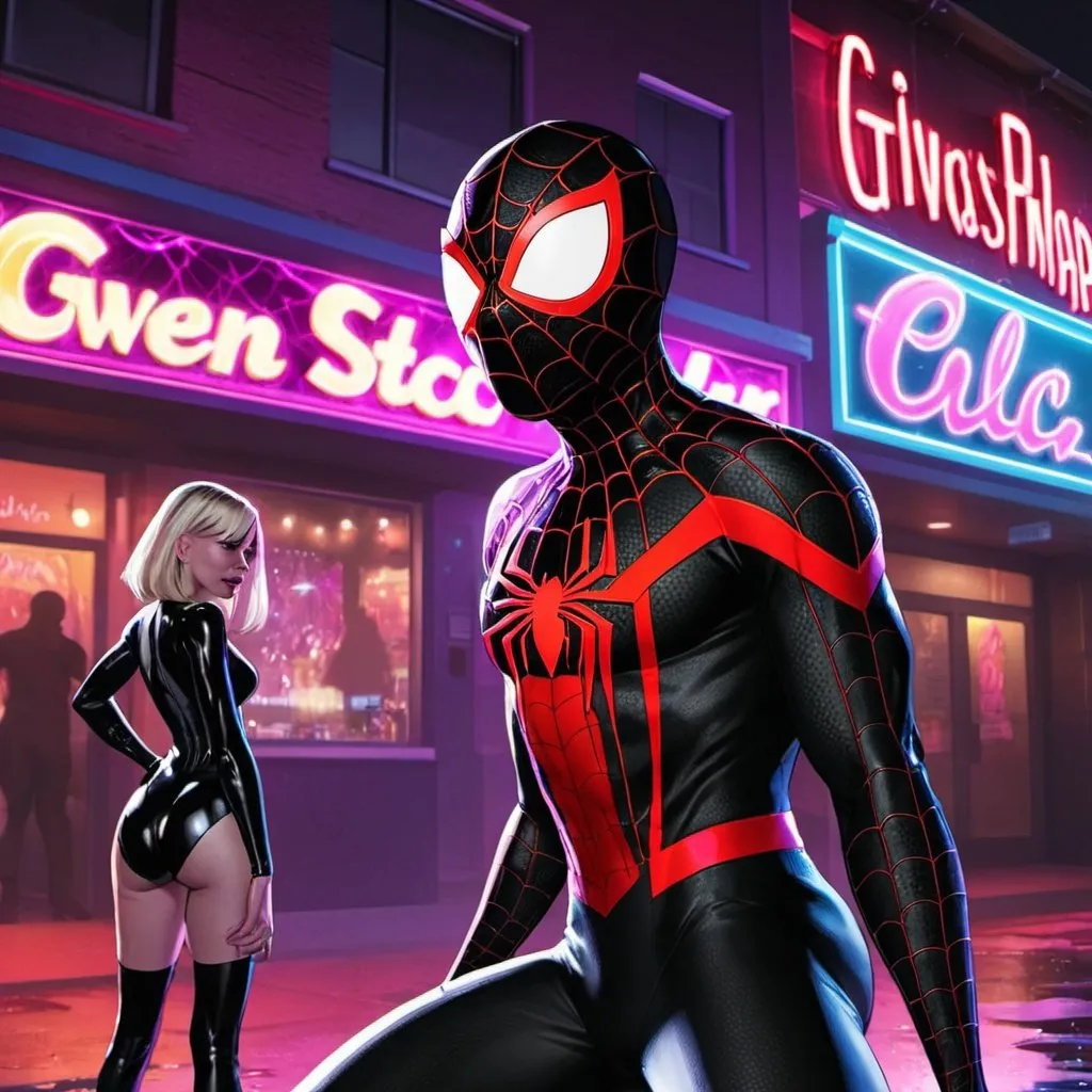 MILES MORALES SHOOTING WEBS AT GWEN STACY IN FRONT O...