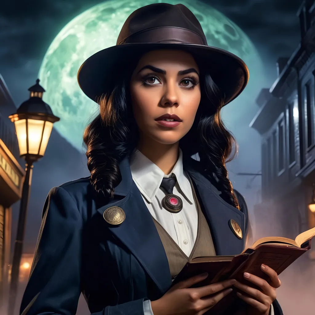 Prompt: eldritch horror female investigator, 1920's. 22 year old engineer, Lovecraftian horror background, spooky, beautiful illumination, mist, 8k, HD, perfect hands, Hispanic race