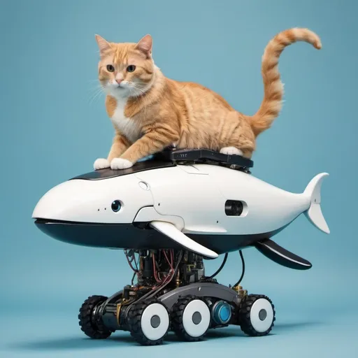 Prompt: Cat on a whale on a robot
