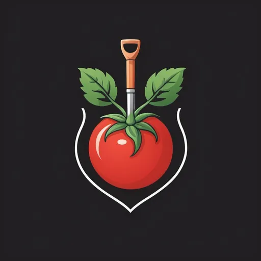 Prompt: create a simple logo of a tomato plant with a shovel