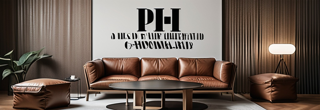 Prompt: a living room with a leather couch and a table with a lamp on it and a large wall hanging above it, Christian Hilfgott Brand, international typographic style, promotional image, a digital rendering