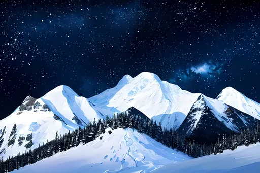 Prompt: Starry Night sky over a snowy mountain