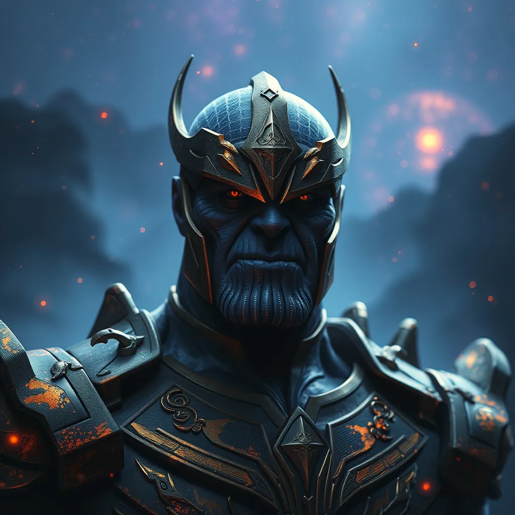 Prompt: Thanos behind galactuse 