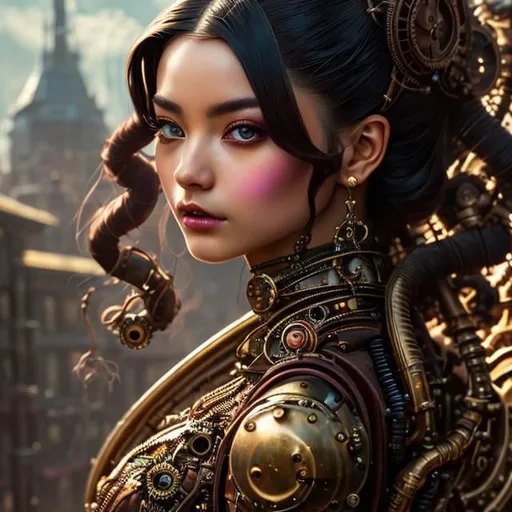 Prompt: steampunk woman, highly detailed face and body portrait by wlop. fantasy art from dnd extremely beautiful style of ilya kuvshinov on greg rutkowski in the shell 1 9 7 0 s oil painting full length illustration sharp focus norman rockwell trending pixiv fanbox concept quality cinema model madison beer as ariana grande popart thomas <lora:epiNoiseoffset_v2Pynoise:2>