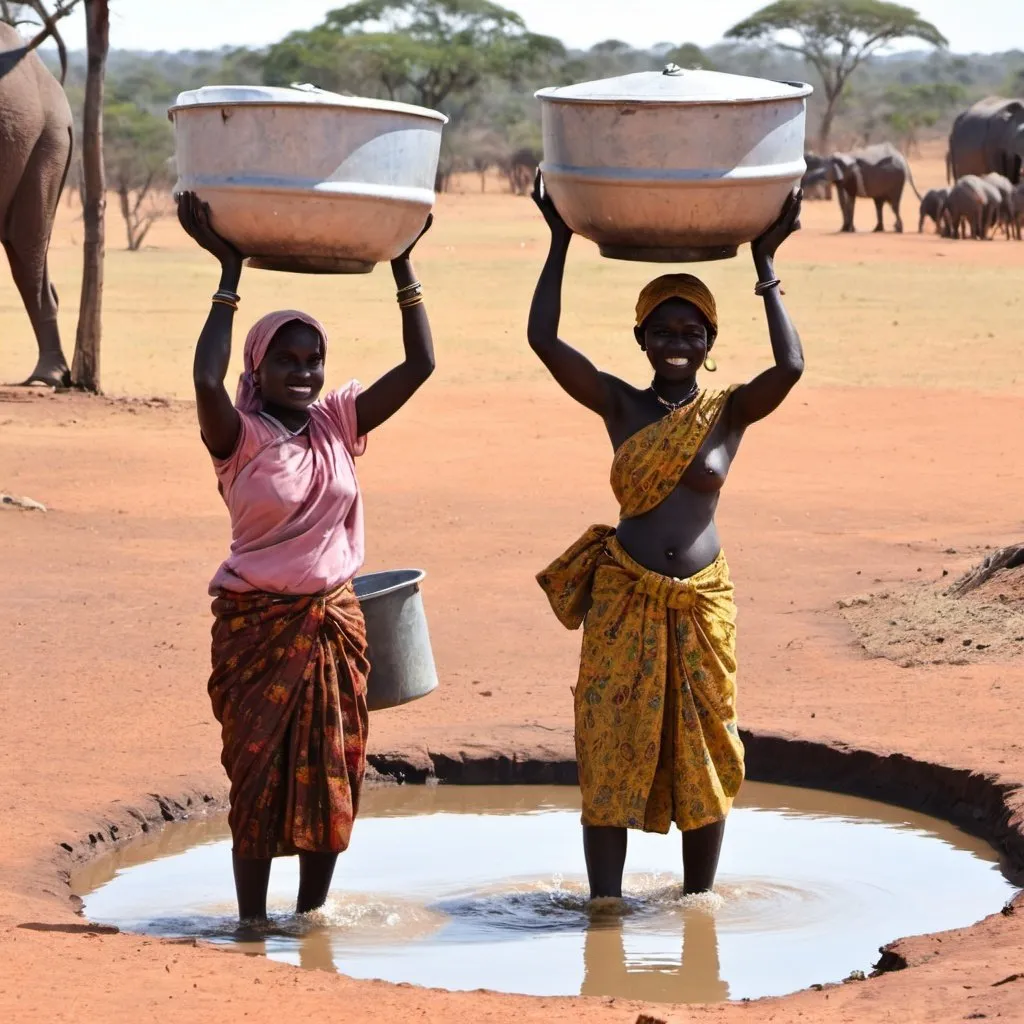 Prompt: dingirigiddi and dakilagudda, two village belles went offto  fetch a pail of water from the waterhole 