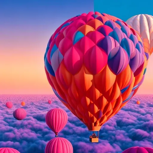 Prompt: Create a surreal 3D render of an alternate universe filled with complex, intricately designed balloons floating in a sky of shifting colors, inspired by the works of M.C. Escher.