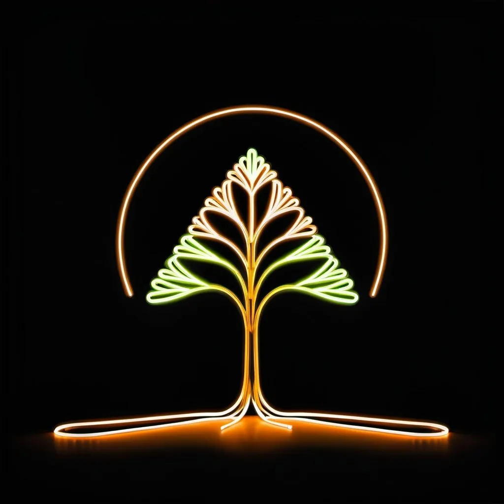 Prompt: Minimalistic, elegant line design of a light orange tree-shaped light painting on a black backdrop, high quality, elegant, minimalistic, light orange, tree-shaped, elegant lines, light painting, black backdrop, artistic, modern, professional, glowing, minimal, simple, clean