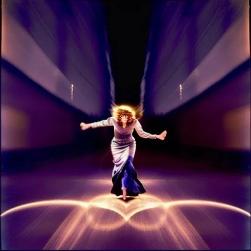 Prompt: ingrid bergman flying on a magic carpet, light trails applied, lord have mercy kind of emotional feeling evoked with what many refer to as ‘her headlights’ piercing the viewer’s eyes but in essence i’m alluding to the human external beauty 