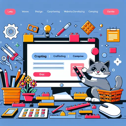 Prompt: picture on a website landing page, creative, a cat that plays with LEGO's to build a computer or website with an artistic design, playfull, cartoonish, aesthetic, professional, this image is for a website development and production company and will show how experienced we are, eye grabbing with professionalizm, 