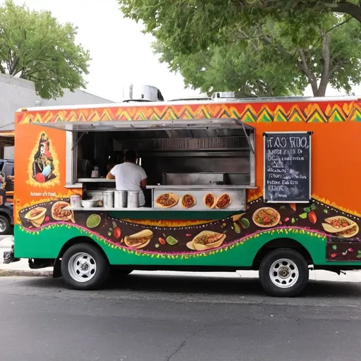 Prompt: mexican food truck selling tacos